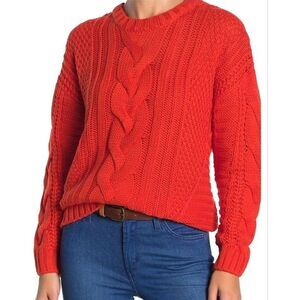 One A Womens Cable Knit Crewneck Sweater X-Large Riot Orange